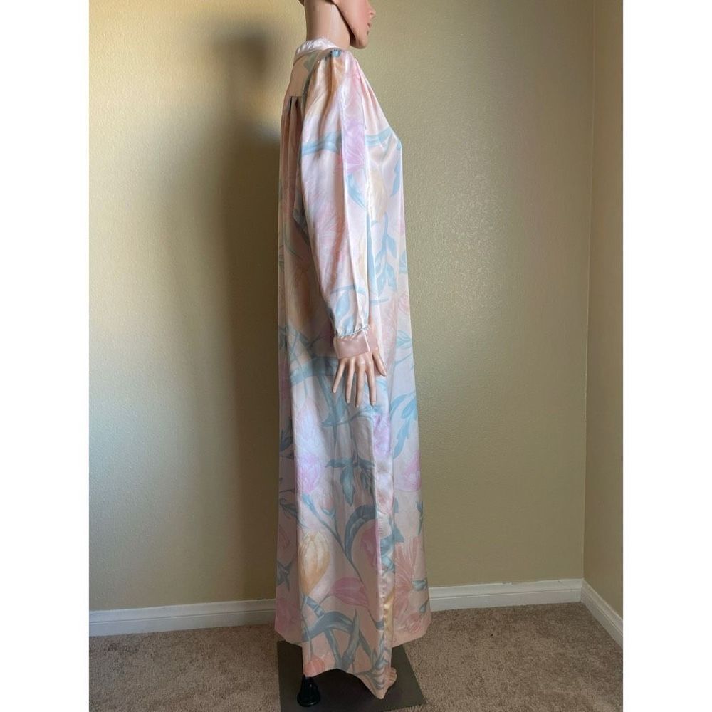 Vintage Neiman Marcus Natori Satin Floral Long Intimates Nightgown House Dress S - Picture 8 of 10